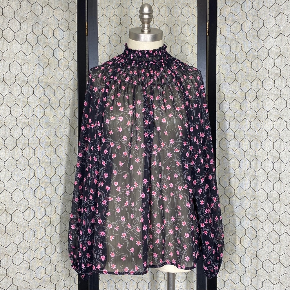 Elizabeth & James High Neck Smocked Top